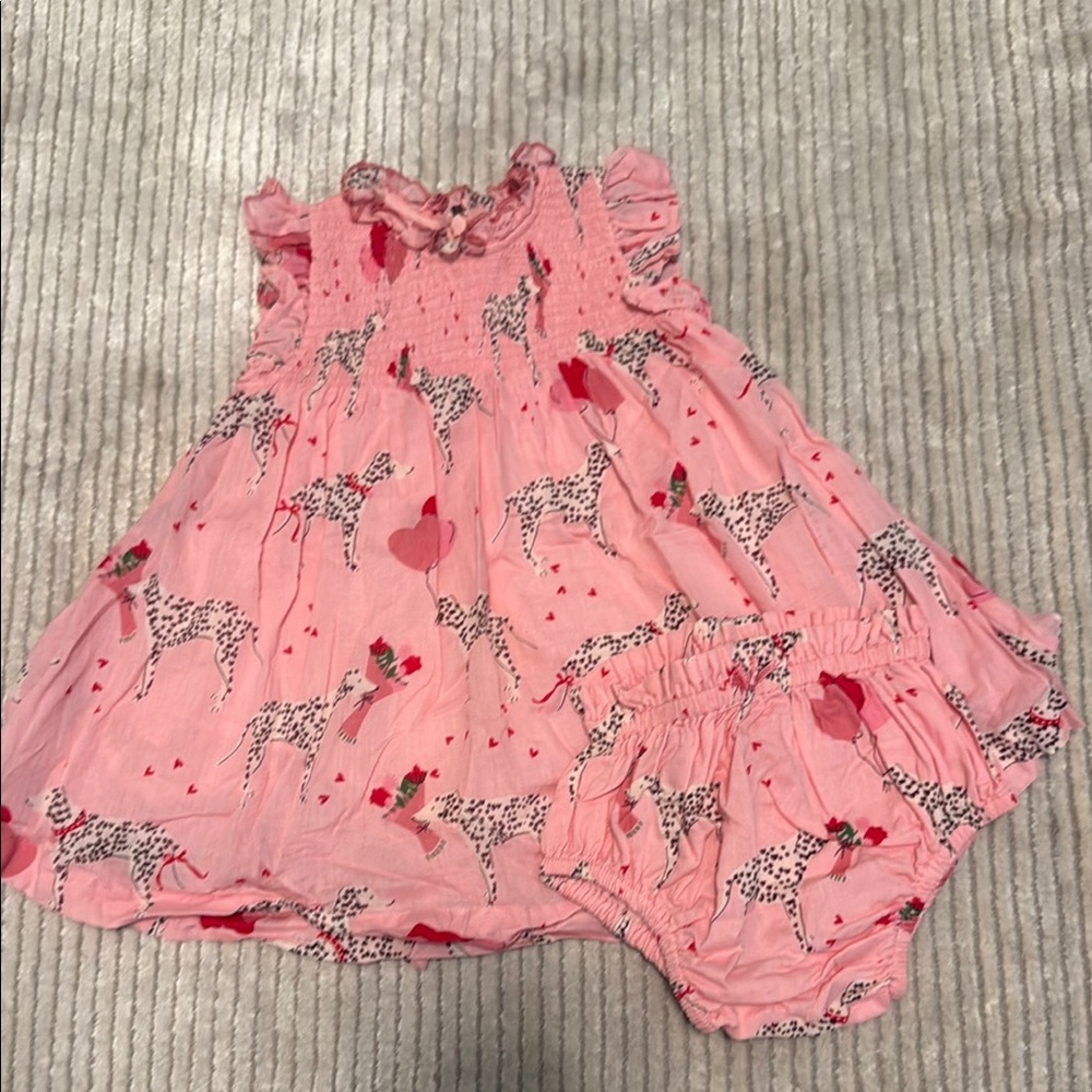 Pink Baby Dress with Heart and Dog Print
